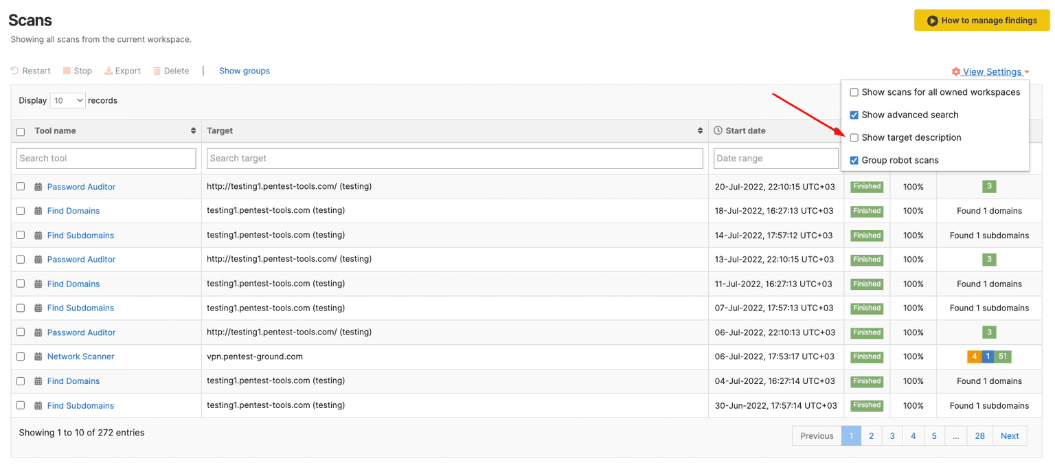 target description for scans