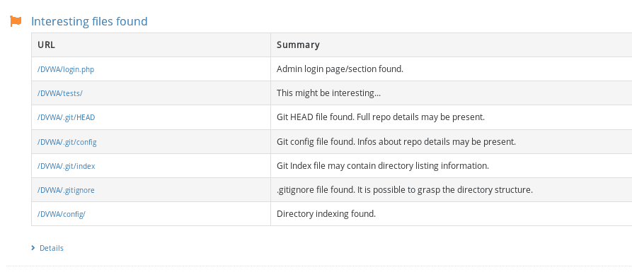 scan results with the Website Scanner