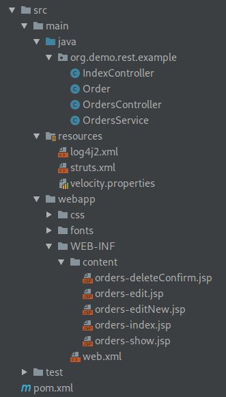 the source code of a Struts application
