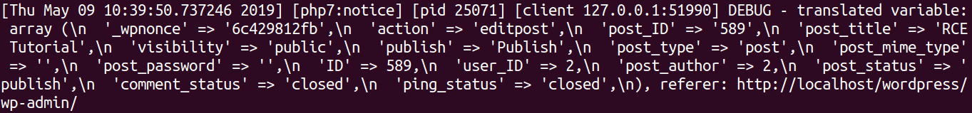 error log translated variable